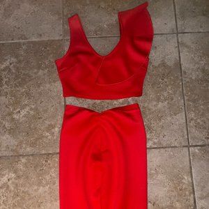 Red Custom Two Piece Small Skirt and Tank Set High Fashion